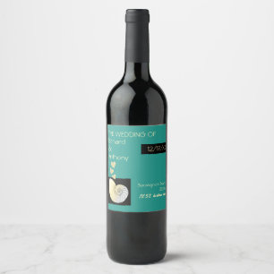 Seashell and Hearts, Beach Wedding Wine Label
