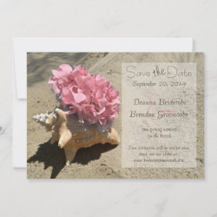 Seashell and Hydrangea Pink Save the Date