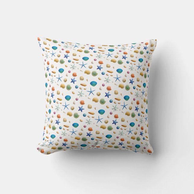 Seashell and Starfish Beach  Throw Pillow (Front)
