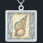 Seashell and Tree Branches Silver Plated Necklace<br><div class="desc">Jennifer Goldberger has an amazing collection of art capturing the gems of the ocean. In this beautiful,  classic nautical painting,  this seashell is the main object with unique tree branches in the background. Get this translucent painting on your favourite products today!</div>