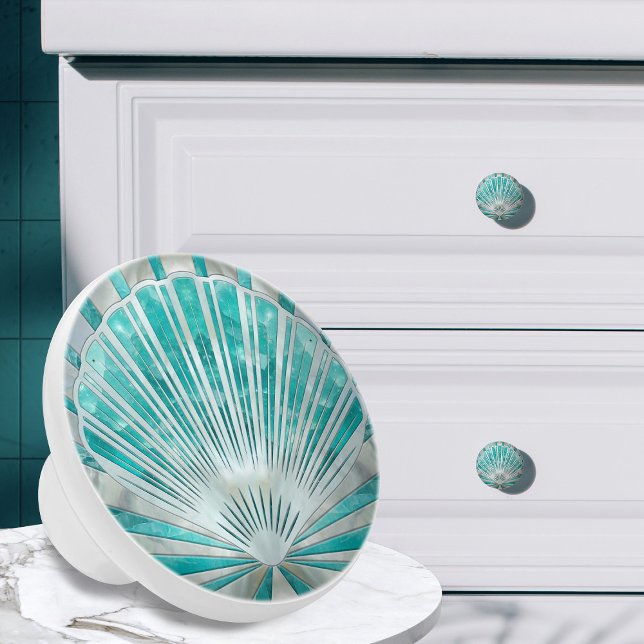 Seashell Art Deco -Aquamarine and Pearl Ceramic Knob (Creator Uploaded)