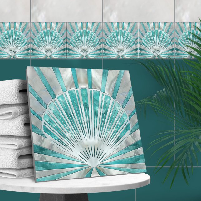Seashell Art Deco -Aquamarine and Pearl Tile (Creator Uploaded)