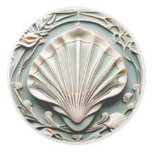 Seashell Art Nouveau Faux Relief Mint White Shell