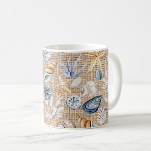 Seashell Beach Burlap Coffee Tea  Mug