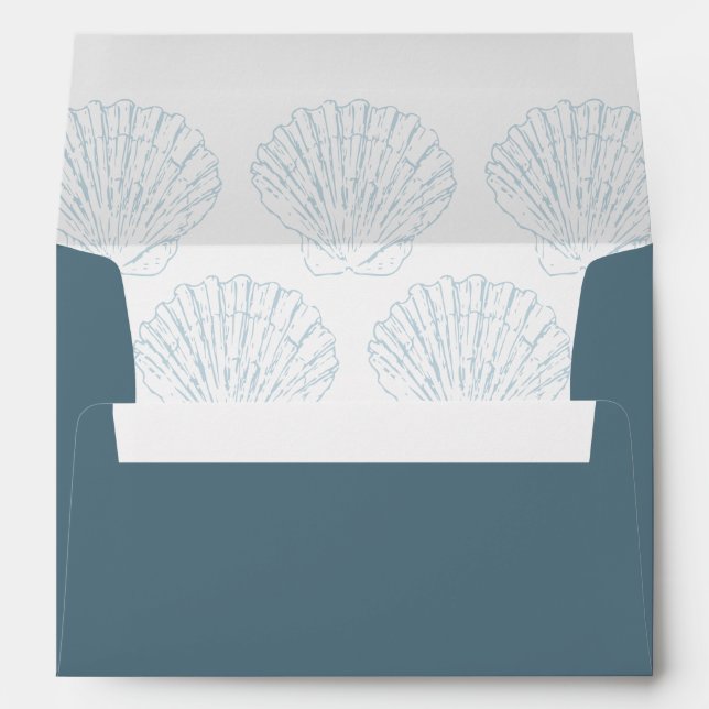 Seashell Beach Coastal Blue Nautical Wedding Envelope (Back (Bottom))