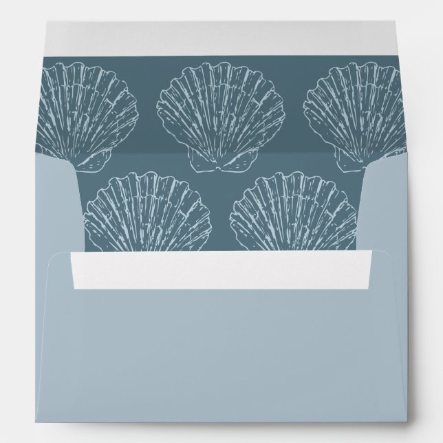 Seashell Beach Coastal Blue Nautical Wedding Envelope (Back (Bottom))