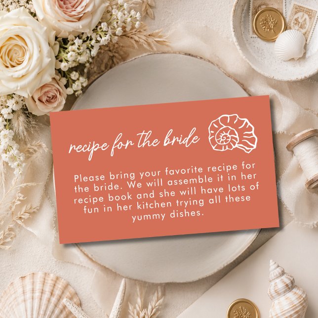 Seashell Beach Coral Bridal Shower Recipe Request  Enclosure Card (Creator Uploaded)