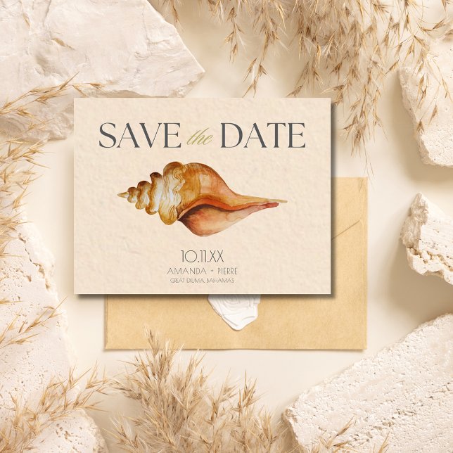 Seashell Beach Destination Wedding Save the Date Announcement Postcard (Seashell Beach Destination Wedding Save the Date postcard)