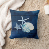 Seashell Beach House Navy Coral Nautilus Starfish Throw Pillow (Blanket)