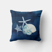 Seashell Beach House Navy Coral Nautilus Starfish Throw Pillow (Back)
