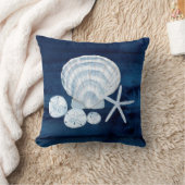 Seashell Beach House Navy Starfish Sand Dollar Throw Pillow (Blanket)