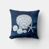 Seashell Beach House Navy Starfish Sand Dollar Throw Pillow (Front)