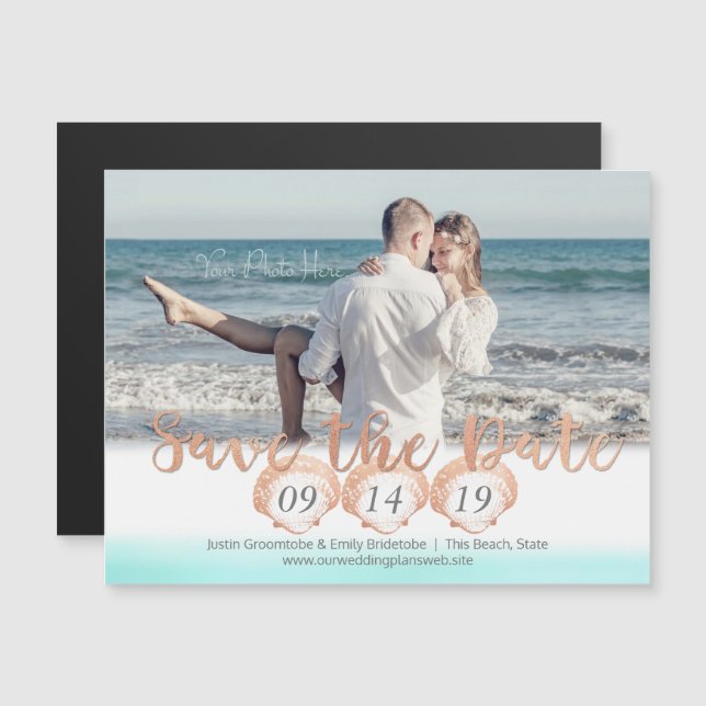Seashell Beach Magnetic Save the Date Invitation (Front/Back)