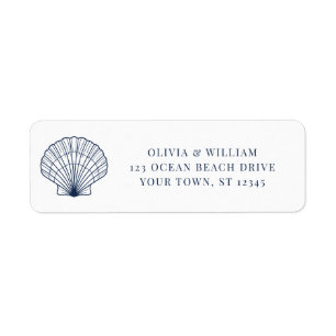 Seashell Beach Navy Blue Wedding Return Address