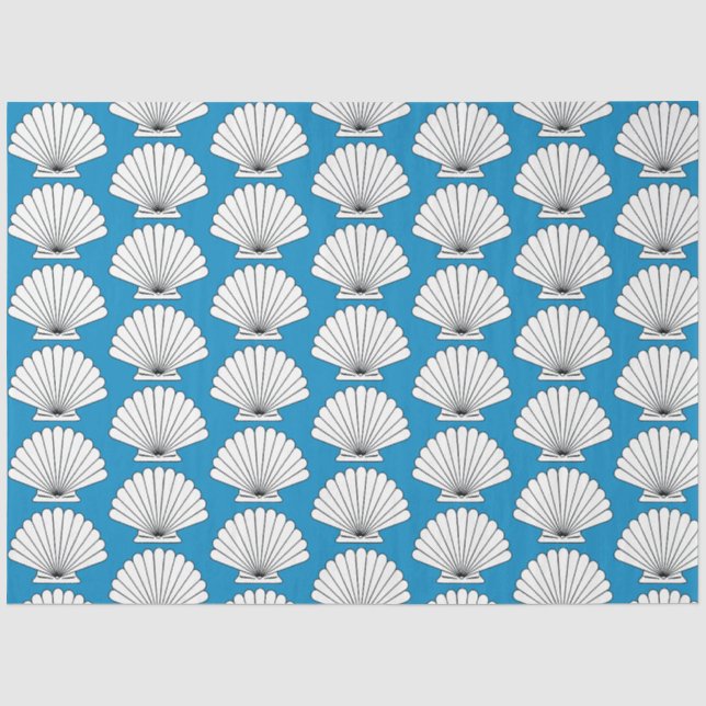 Seashell Beach Ocean Blue Decoupage Tissue Paper (Front)