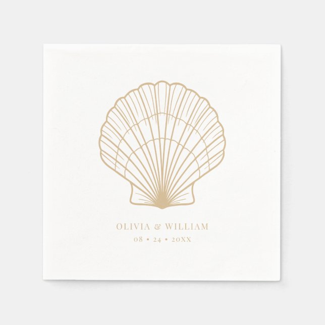 Seashell Beach Sand Beige Wedding Napkin (Front)