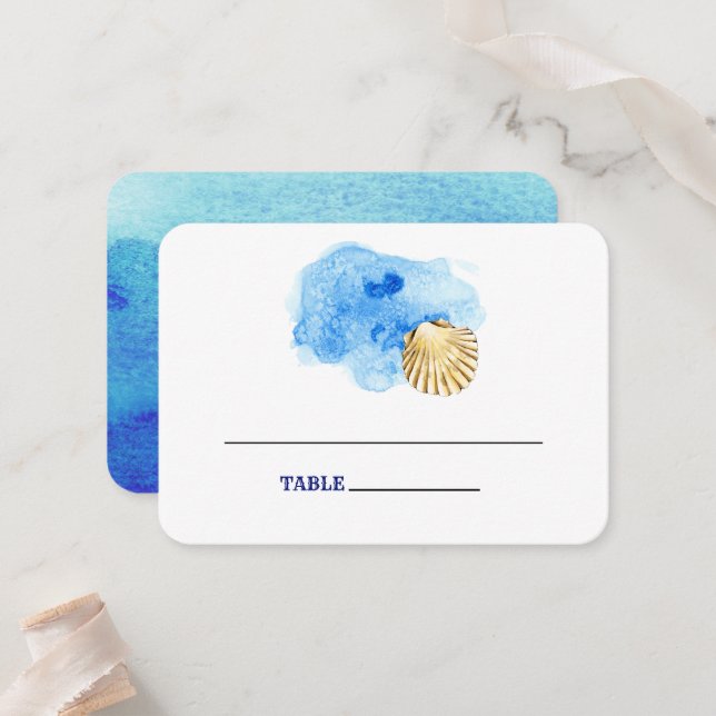 Seashell Beach | Seaside Wedding Table Place Cards (Front/Back In Situ)