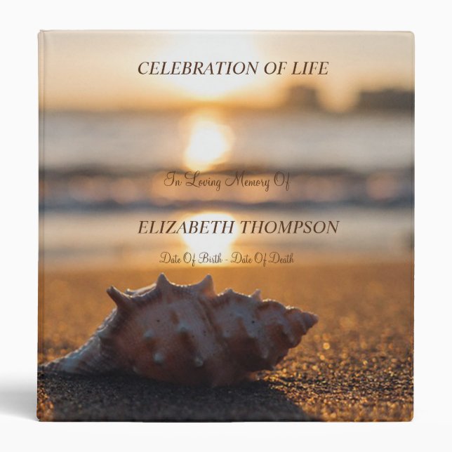Seashell Beach Sunset Celebration of Life Binder (Front)