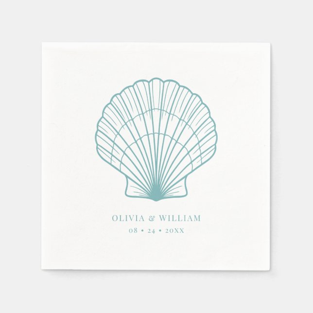Seashell Beach Teal Blue Coastal Wedding Napkin (Front)