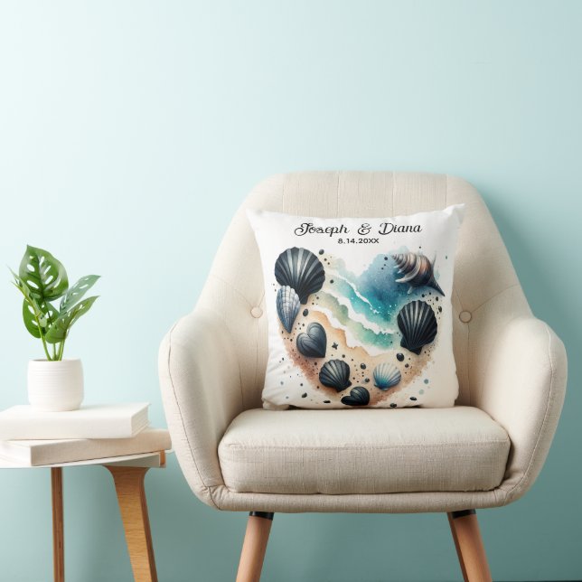 Seashell Beach Valentine Anniversary Names Throw Pillow (Chair)