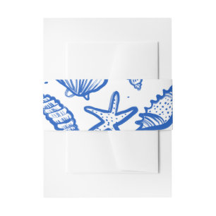 Seashell Beach Wedding Blue White CUSTOM Invitation Belly Band