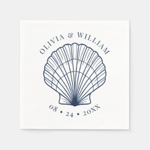 Seashell Beach Wedding Coastal Navy Blue  Napkin