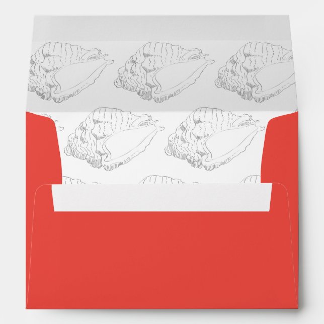 Seashell Beach Wedding Envelope (coral) (Back (Bottom))