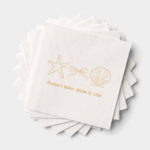 Seashell Beach Wedding Gold Foil Wedding Napkins