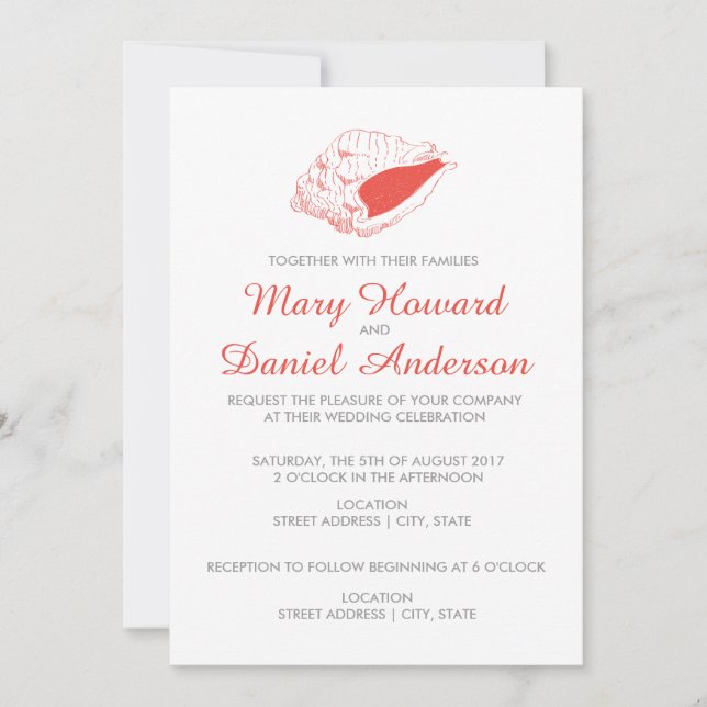 Seashell Beach Wedding Invitation (corail) (Devant)