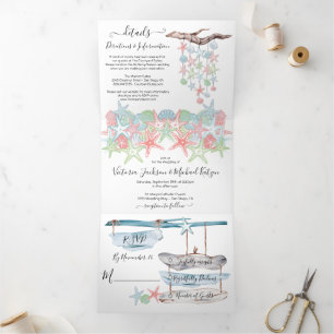 Seashell Beach Wedding Invitation Tri-Fold