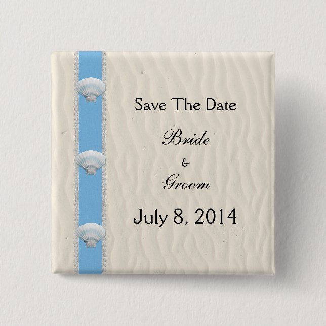 Seashell Beach Wedding Save The Date 2 Inch Square Button (Front)
