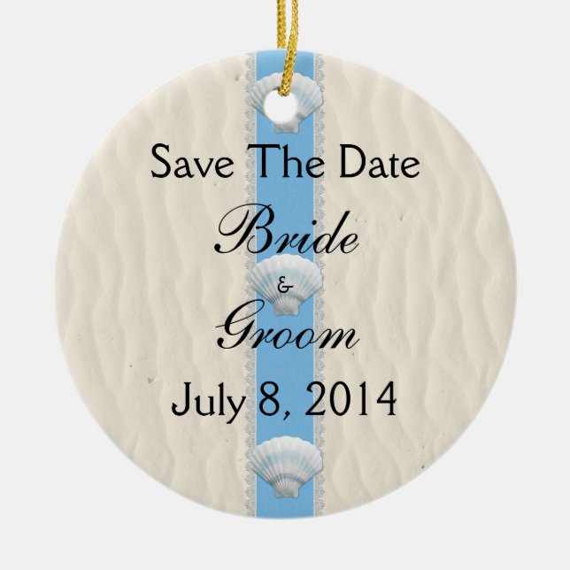 Seashell Beach Wedding Save The Date Ceramic Ornament (Front)