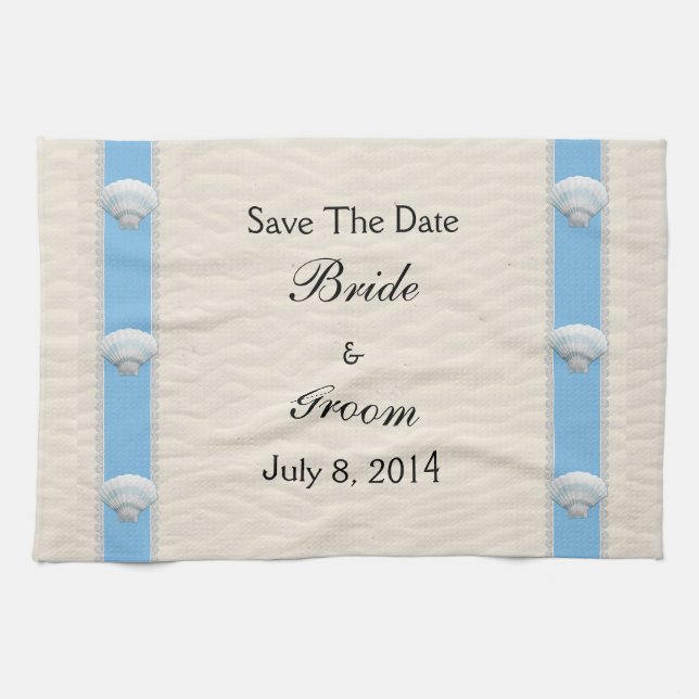 Seashell Beach Wedding Save The Date Kitchen Towel (Horizontal)