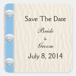 Seashell Beach Wedding Save The Date Square Sticker