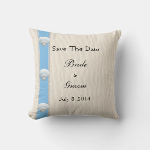 Seashell Beach Wedding Save The Date Throw Pillow