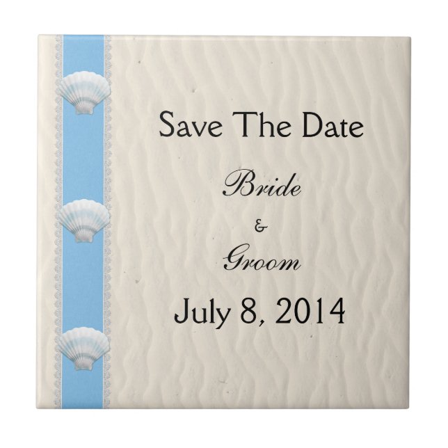 Seashell Beach Wedding Save The Date Tile (Front)