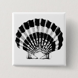 Seashell - black and white 2 inch square button