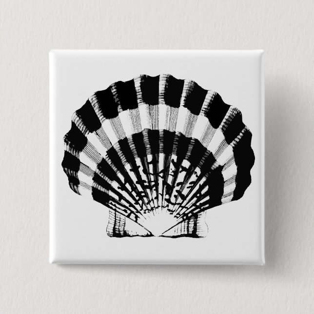 Seashell - black and white 2 inch square button (Front)