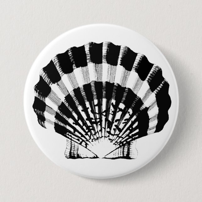 Seashell - black and white 3 inch round button (Front)
