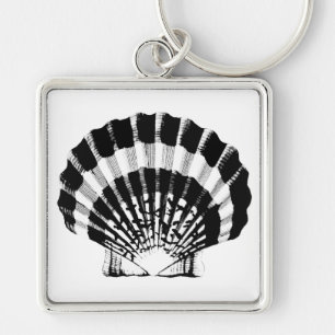 Seashell - black and white keychain