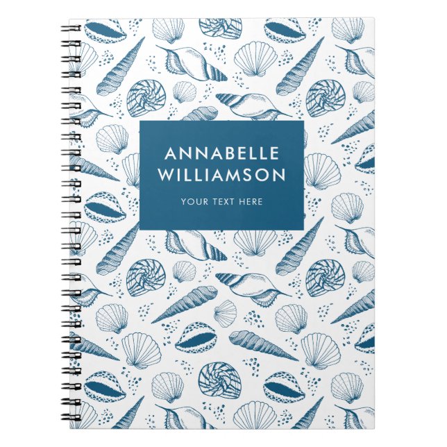 Seashell Blue and White beach Notebook (Front)