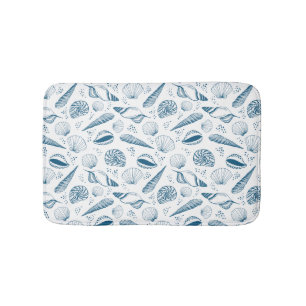 Seashell Blue White beach Bath Mat