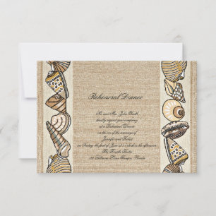 Seashell Border on Brown Weave Wedding Rehearsal Invitation