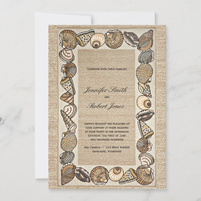 Seashell Border Weave Wedding Invitation (Front)