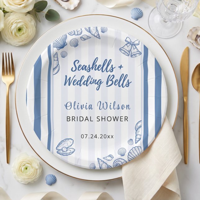 Seashell Bridal Shower Blue Nautical Custom Paper Plate (Seashell Bridal Shower Blue Nautical Custom Paper Plates)