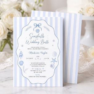 Seashell Bridal Shower Blue Striped Bow Invitation