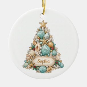Seashell Christmas Tree Custom Name Ornament