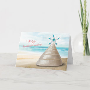 Seashell Christmas Tree Warm Greetings Message Holiday Card