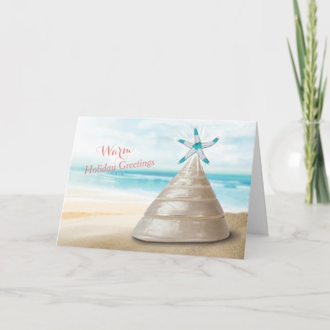 Seashell Christmas Tree Warm Greetings Message Holiday Card (Front)