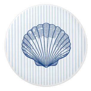 Seashell Clam Shell Blue Coastal Ceramic Knob